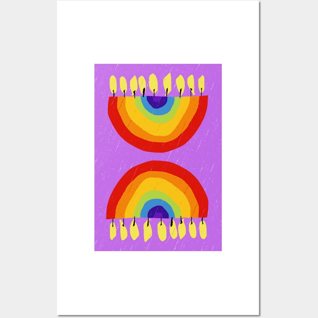 Rainbow Chanukiah Lilac Print Wall Art by TillaCrowne